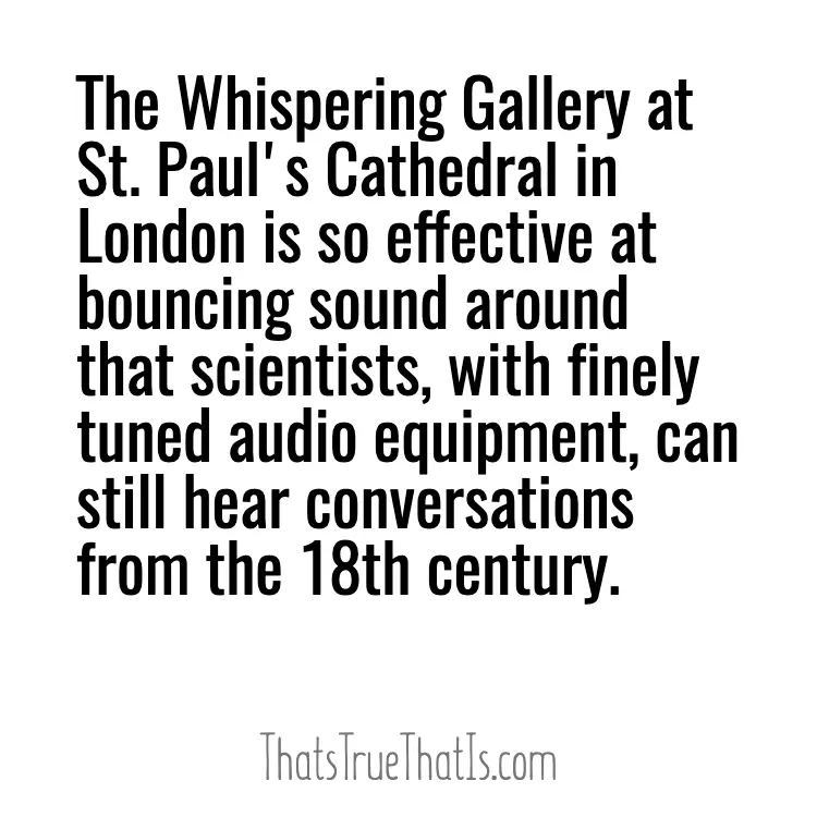 The Whispering Gallery at St. Paul's Cathedral in London is so effective at bouncing sound around that scientists, with finely tuned audio equipment, can still hear conversations from the 18th century.